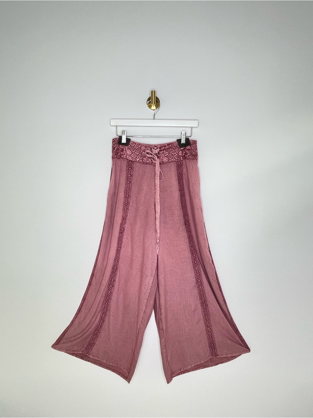Bohemian | Devi Wide Leg Embroidered Palazzo Pants | Mauve Pink Lace-Trim Corset - Picture 3 of 16